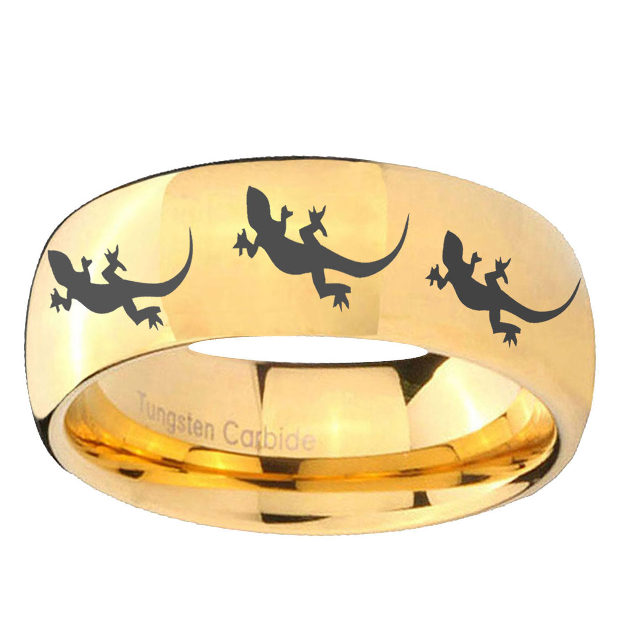 5MM Multiple Lizard Dome Polish Gold Tungsten Mens Ring