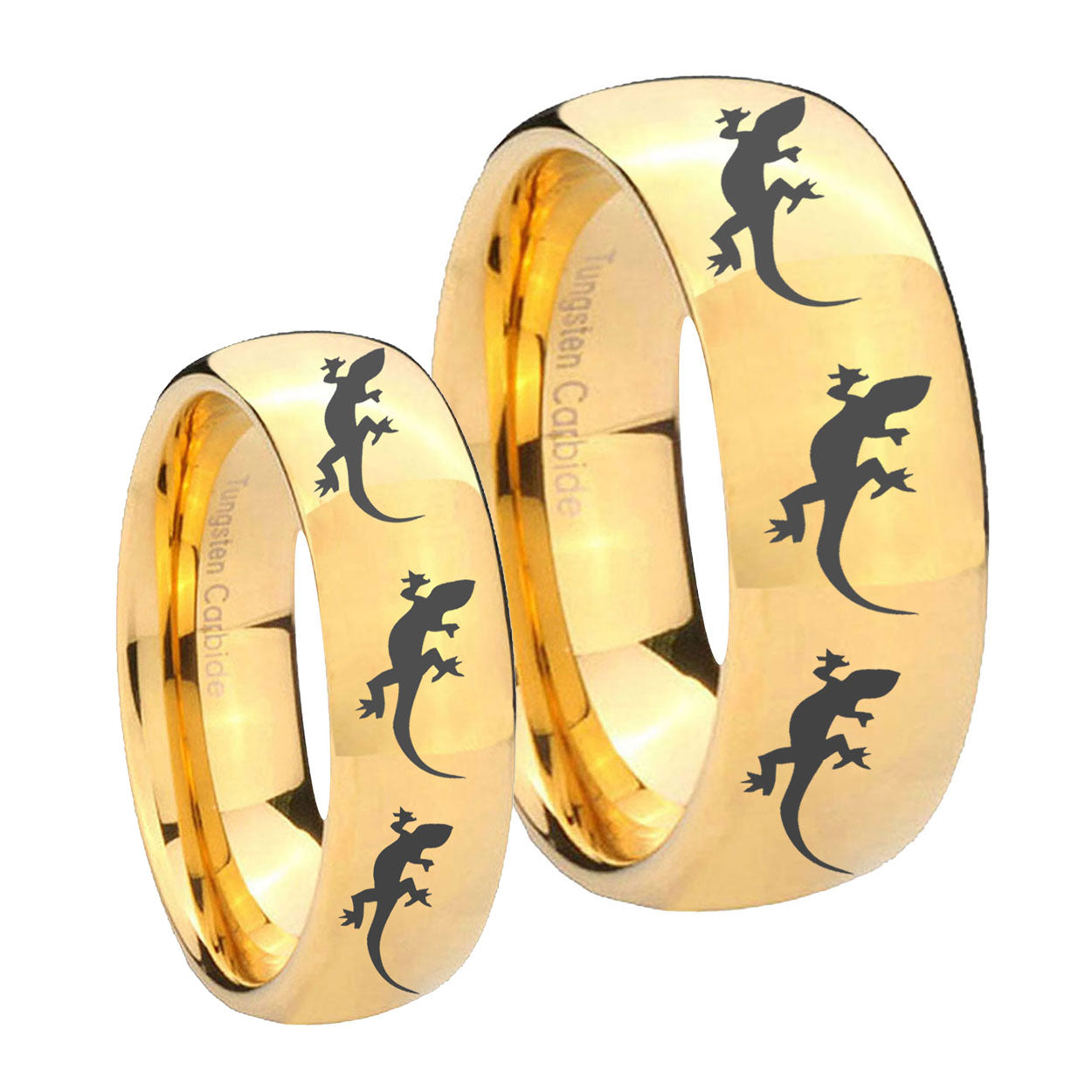Multiple Lizard Dome Gold Tungsten His And Hers Ring
