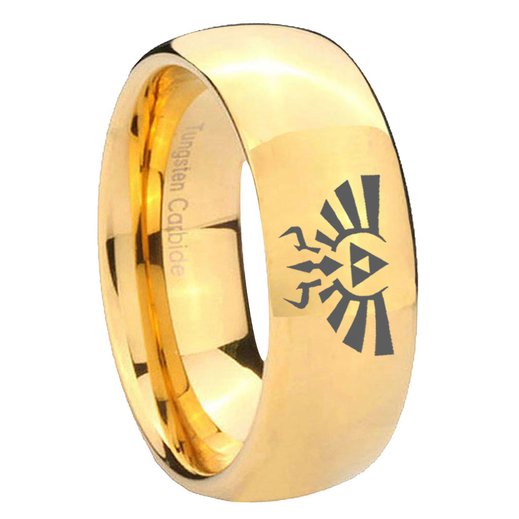 8MM Zelda Skyward Sword Dome Polish Gold Tungsten Mens Ring