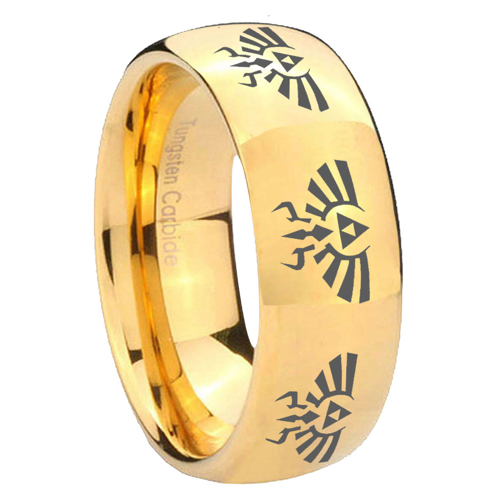 8MM Multiple Zelda Skyward Dome Polish Gold Tungsten Ring For Men