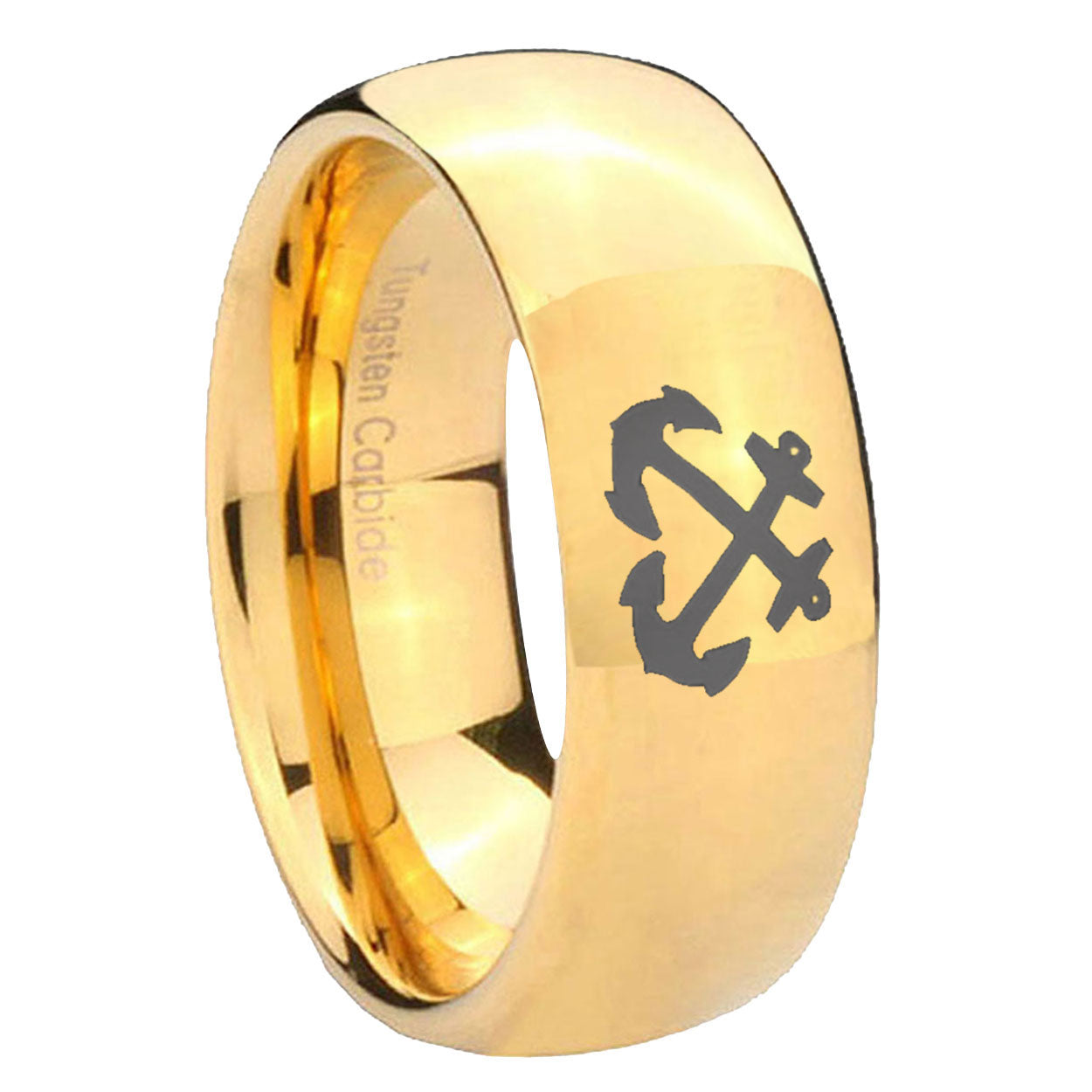 10mm Anchor Dome Gold Tungsten Carbide Mens Engagement Ring