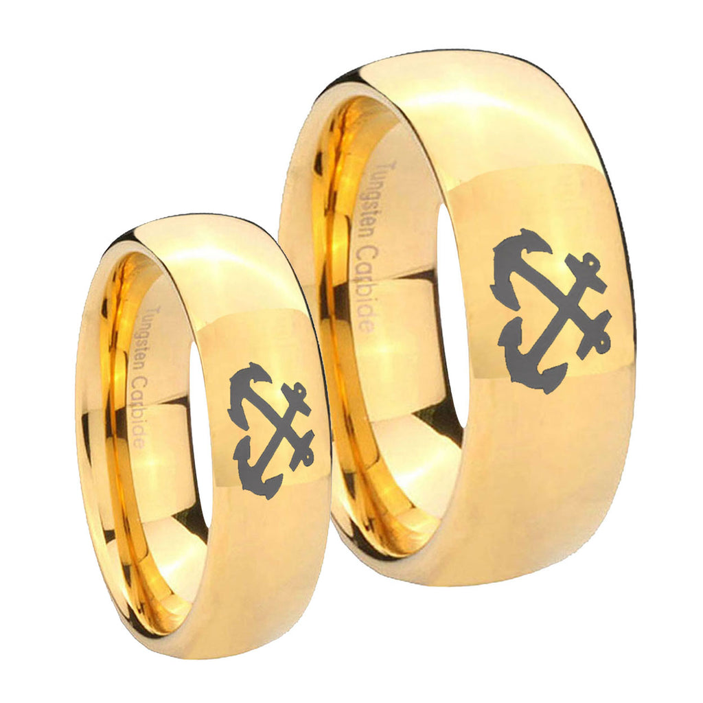 Anchor Dome Gold Tungsten Couples Ring Set