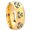 10mm Multiple Anchor Dome Gold Tungsten Carbide Wedding Band Ring