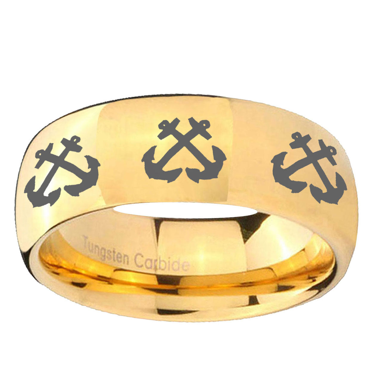 5MM Multiple Anchor Dome Polish Gold Tungsten Ring Men
