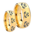 Multiple Anchor Dome Gold Tungsten Couple Band Set