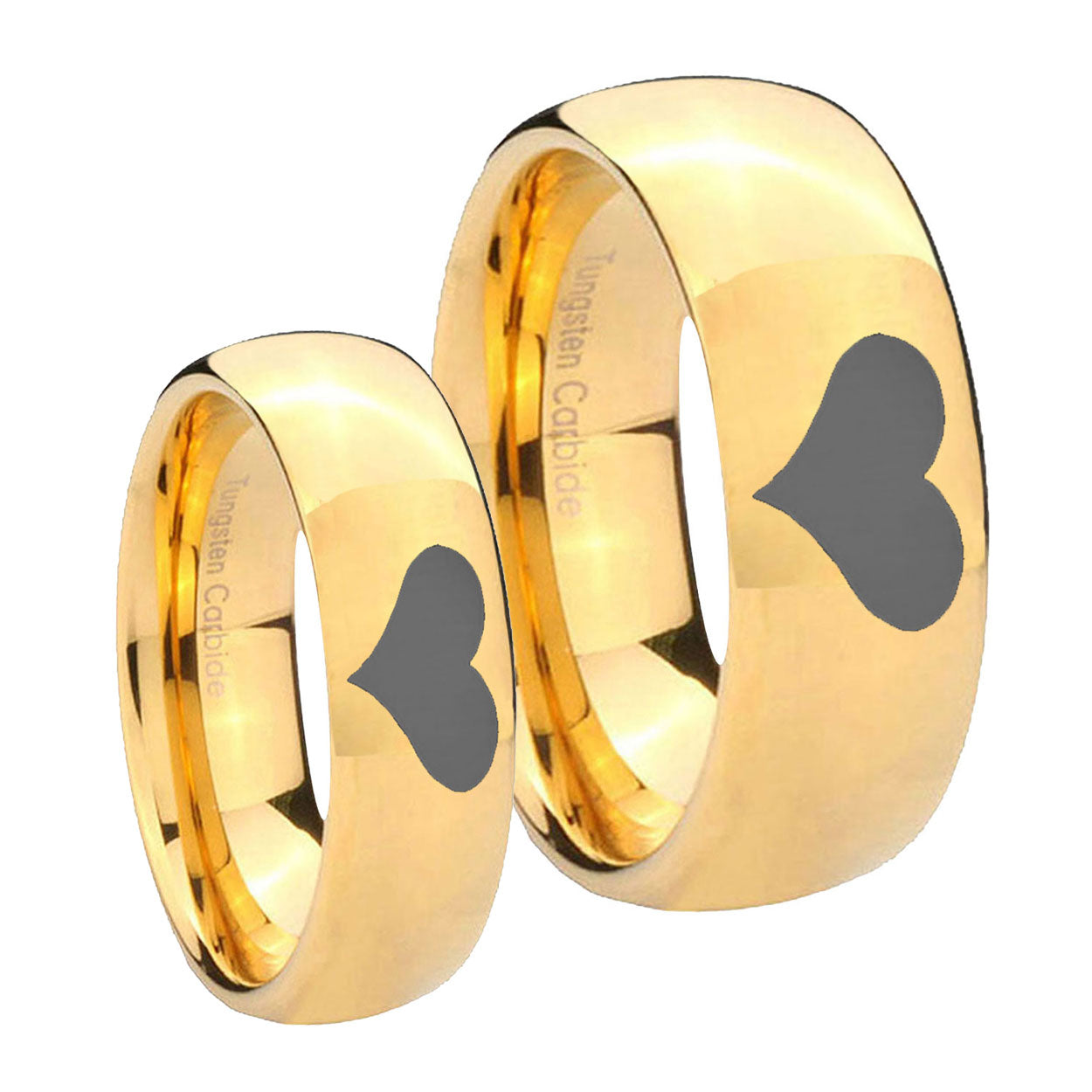 Heart Dome Gold Tungsten Wedding Band Set