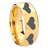 8mm Multiple Heart Dome Gold Tungsten Carbide Men's Band Ring