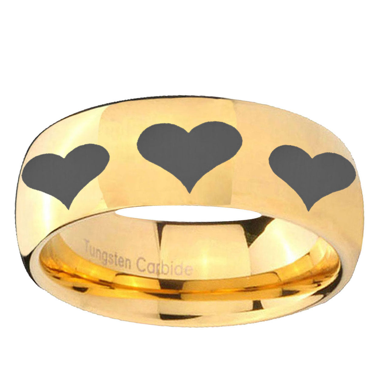 5MM Multiple Heart Dome Polish Gold Tungsten Mens Ring