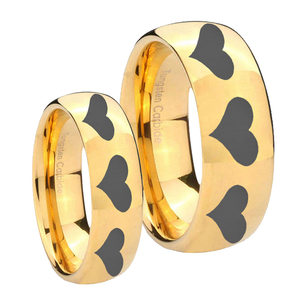 Multiple Heart Dome Gold Tungsten Bridal Ring Set