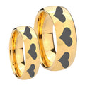 Multiple Heart Dome Gold Tungsten Bridal Ring Set