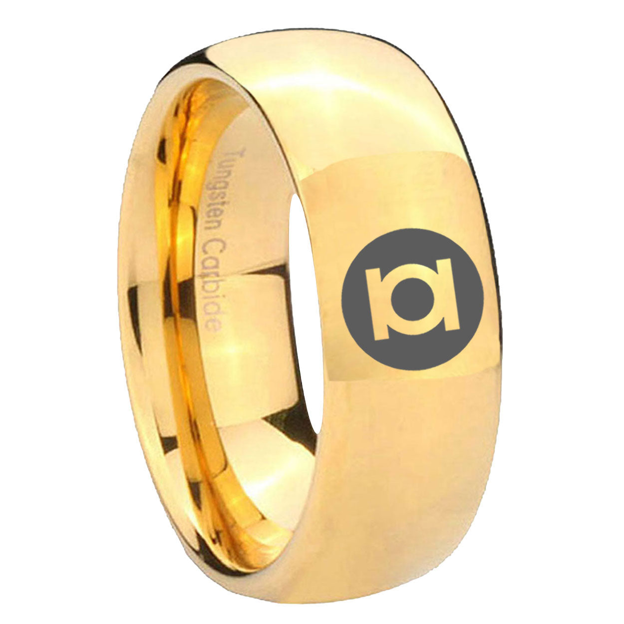 8MM Green Lantern Dome Polish Gold Tungsten Male Wedding Band