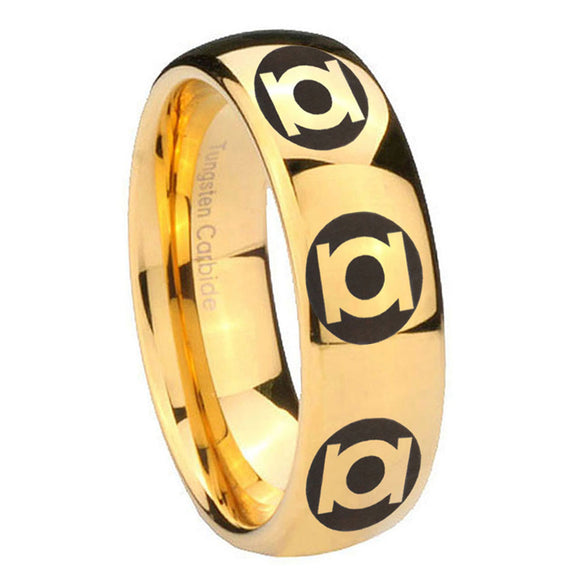 8mm Multiple Green Lantern Dome Polish Gold Casual Rings For Men