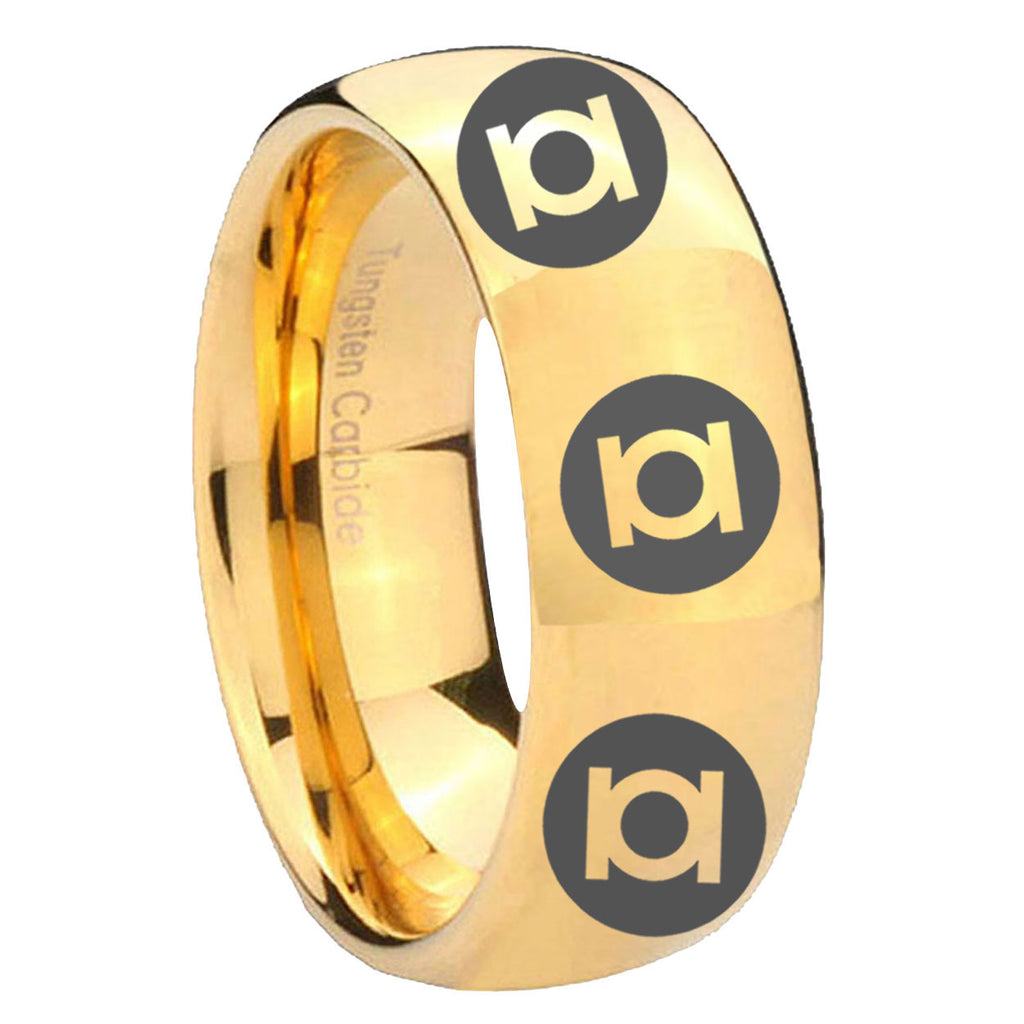 8MM Multiple Green Lantern Dome Polish Gold Tungsten Ring For Man