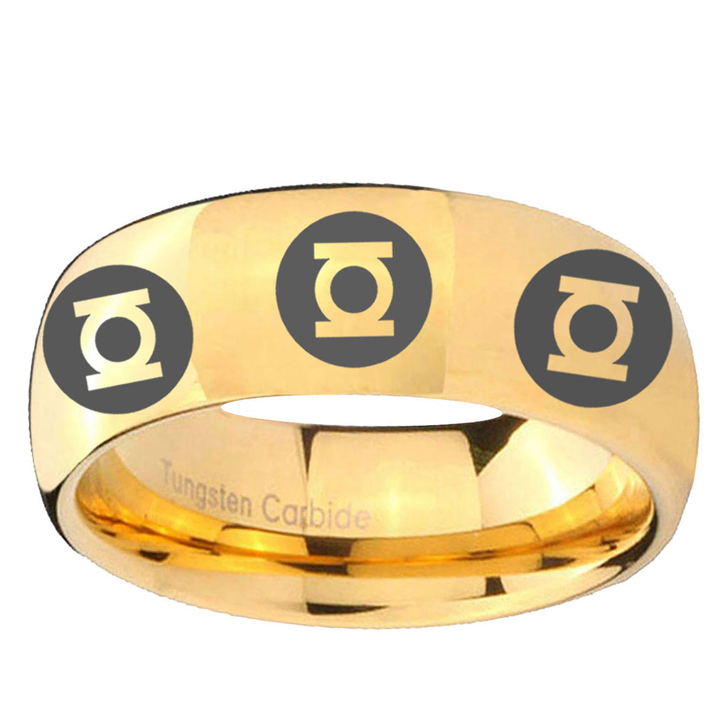 5MM Multiple Green Lantern Dome Polish Gold Tungsten Ring For Man