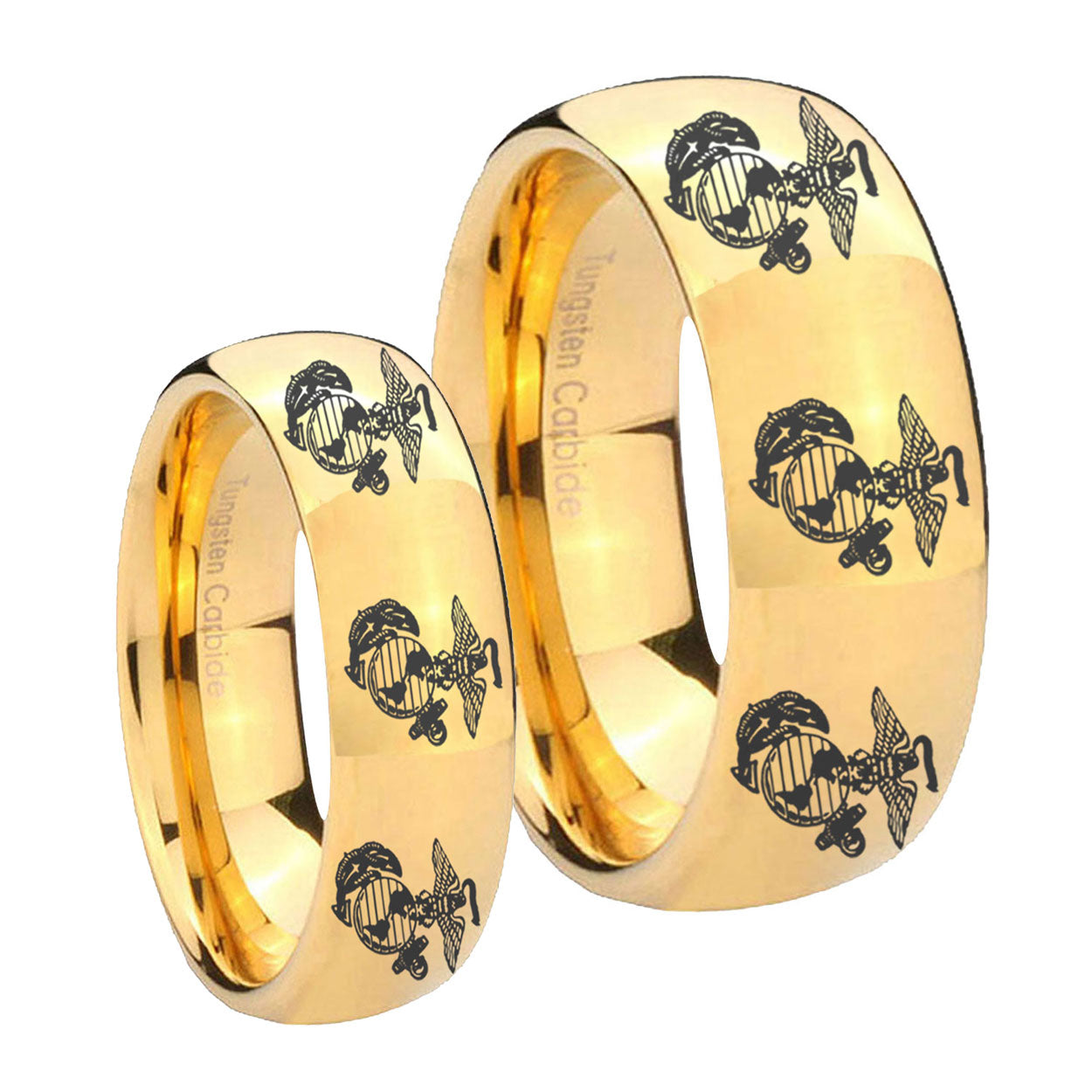 Multiple Marine Dome Gold Tungsten Bridal Band Set