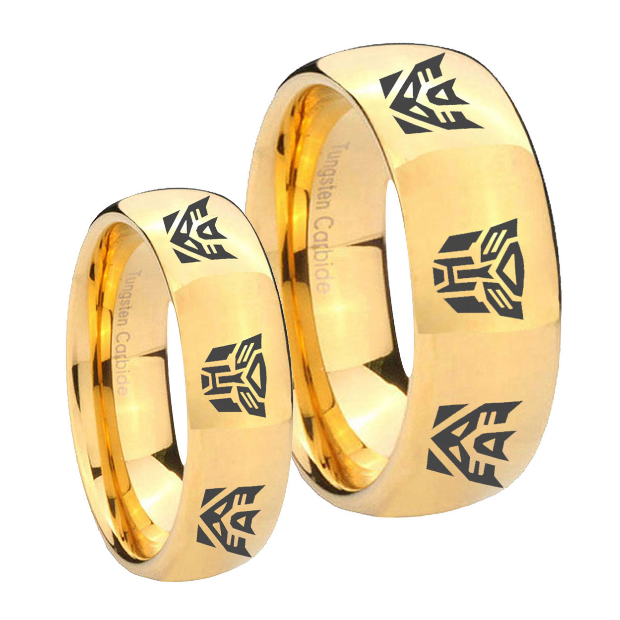 Transformers Autobot Decepticon Dome Gold Tungsten Matching Ring Set