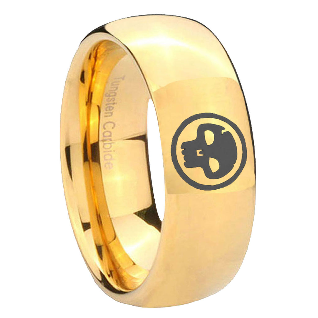 8MM Skull Dome Polish Gold Tungsten Man Wedding Band