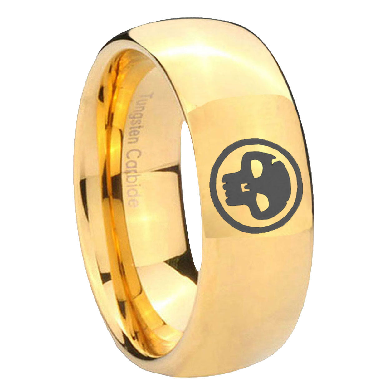 8MM Skull Dome Polish Gold Tungsten Man Wedding Band