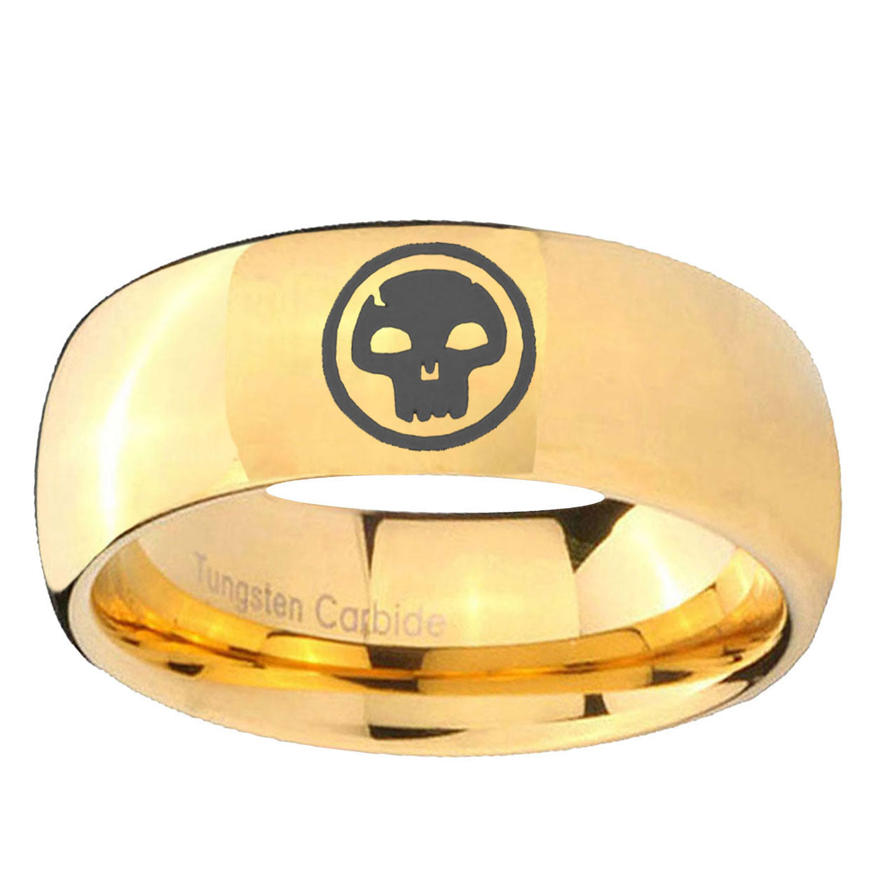 10mm Skull Dome Gold Tungsten Ring