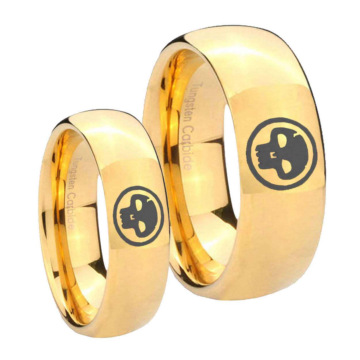 Skull Dome Gold Tungsten Wedding Ring Sets