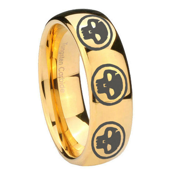 10mm-Multiple-Skull-Dome-Gold-Tungsten-Carbide-Mens-Ring-Personalized