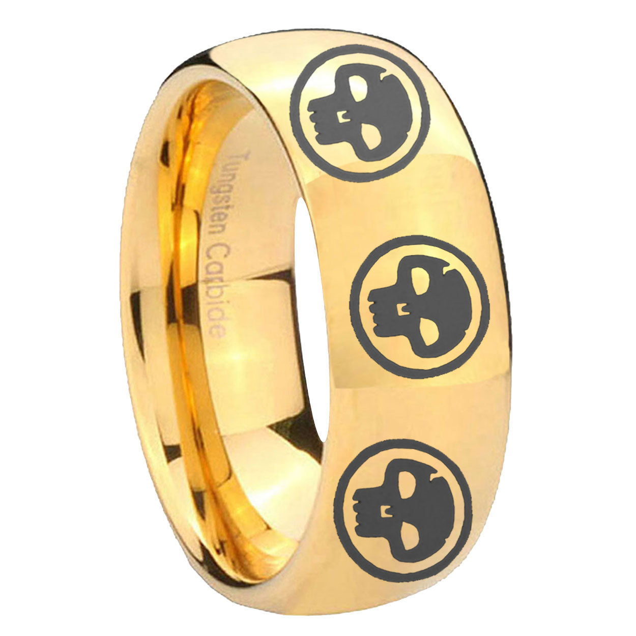8MM Multiple Skull Dome Polish Gold Tungsten Ring Men