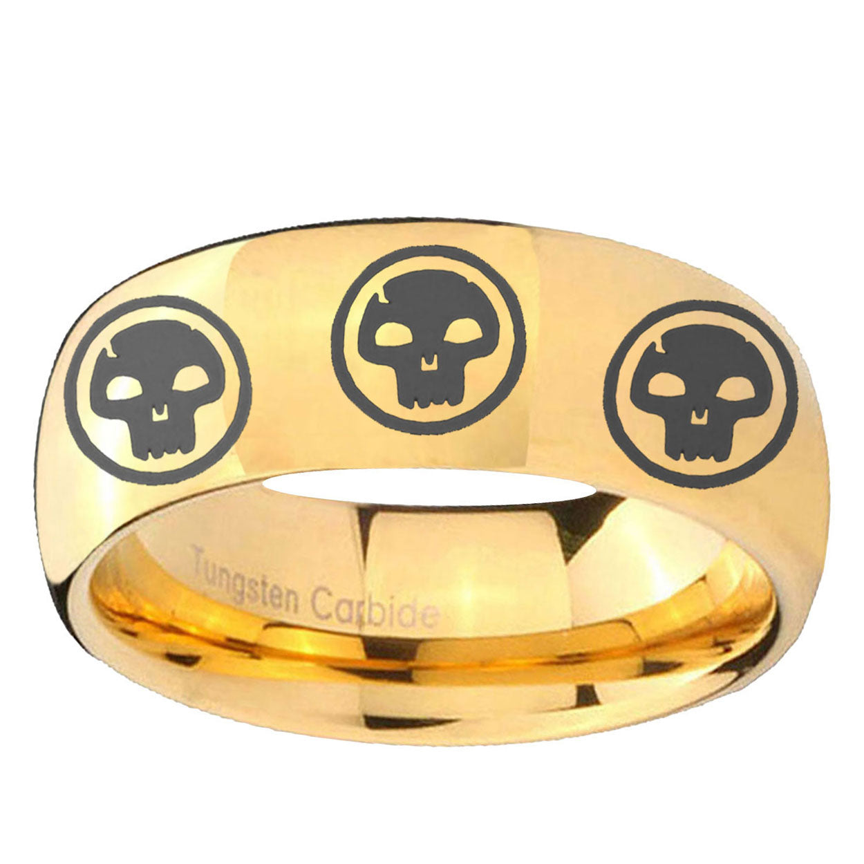 5MM Multiple Skull Dome Polish Gold Tungsten Ring Men