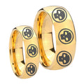 Multiple Skull Dome Gold Tungsten Bridal Set Rings