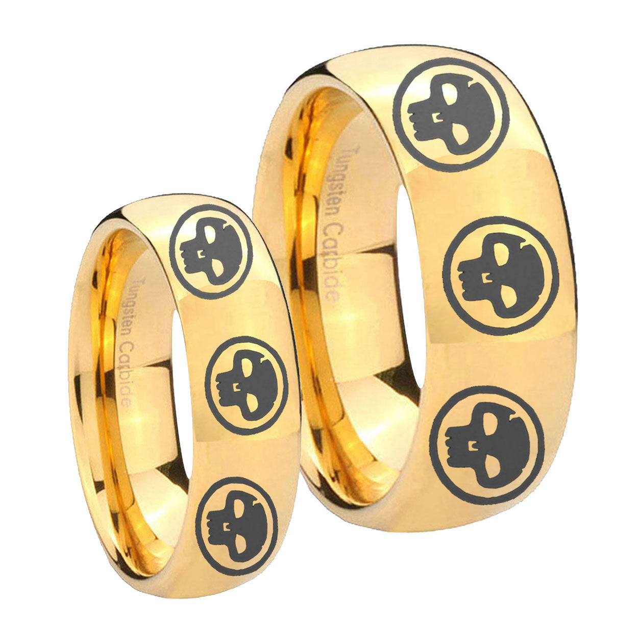 Multiple Skull Dome Gold Tungsten Bridal Set Rings