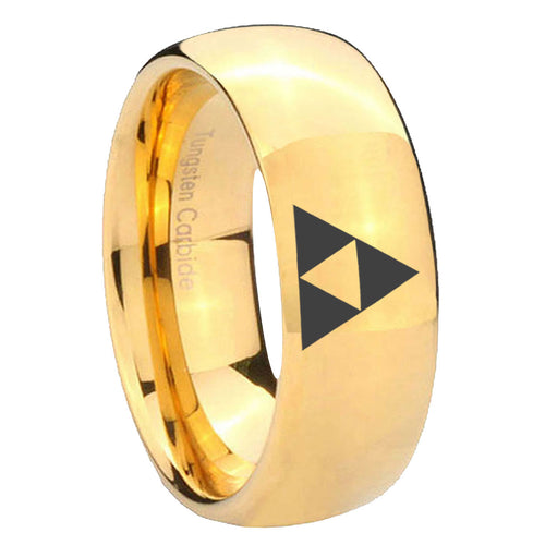 10mm Zelda Triforce Dome Gold Tungsten Carbide Mens Anniversary Ring