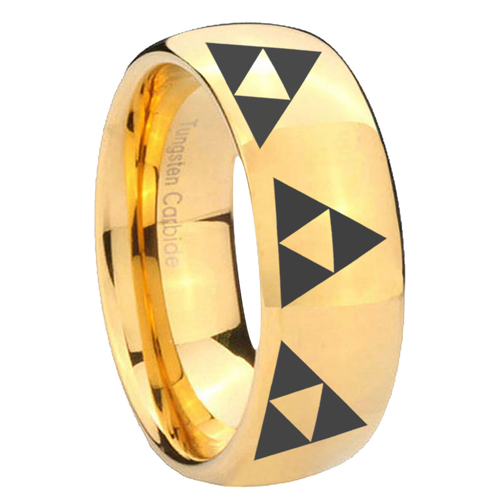 8MM Multiple Zelda Triforce Dome Polish Gold Tungsten Ring