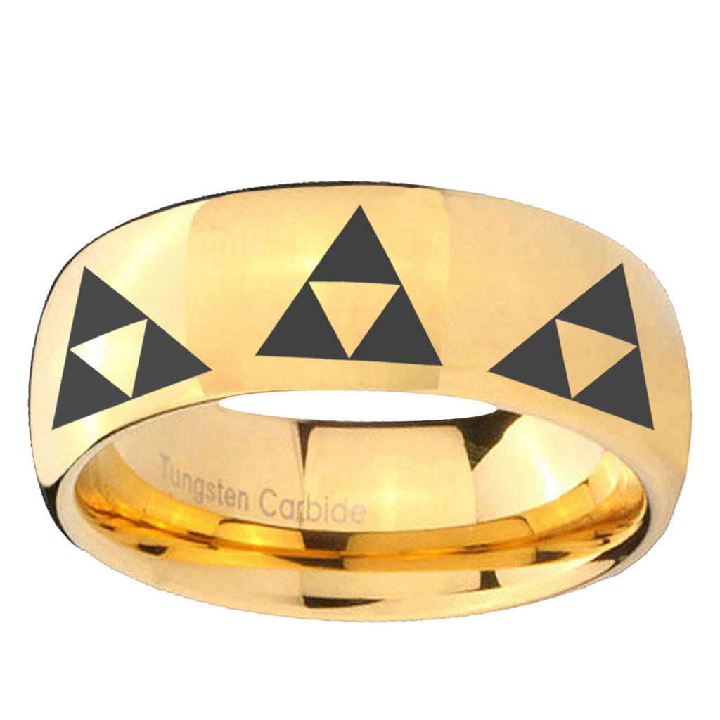 5MM Multiple Zelda Triforce Dome Polish Gold Tungsten Ring