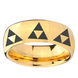 5, 8mm Multiple Zelda Triforce Dome Gold Tungsten Carbide Mens Ring