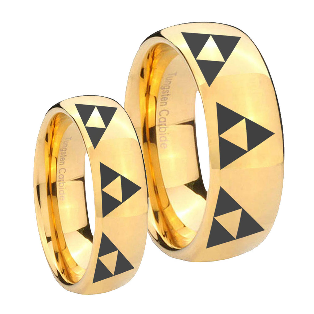 Multiple Zelda Triforce Dome Gold Tungsten Bridal Ring Set
