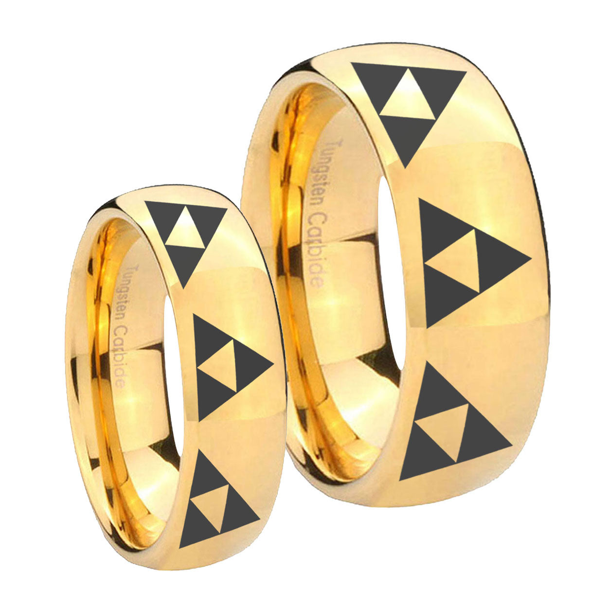 Multiple Zelda Triforce Dome Gold Tungsten Bridal Ring Set