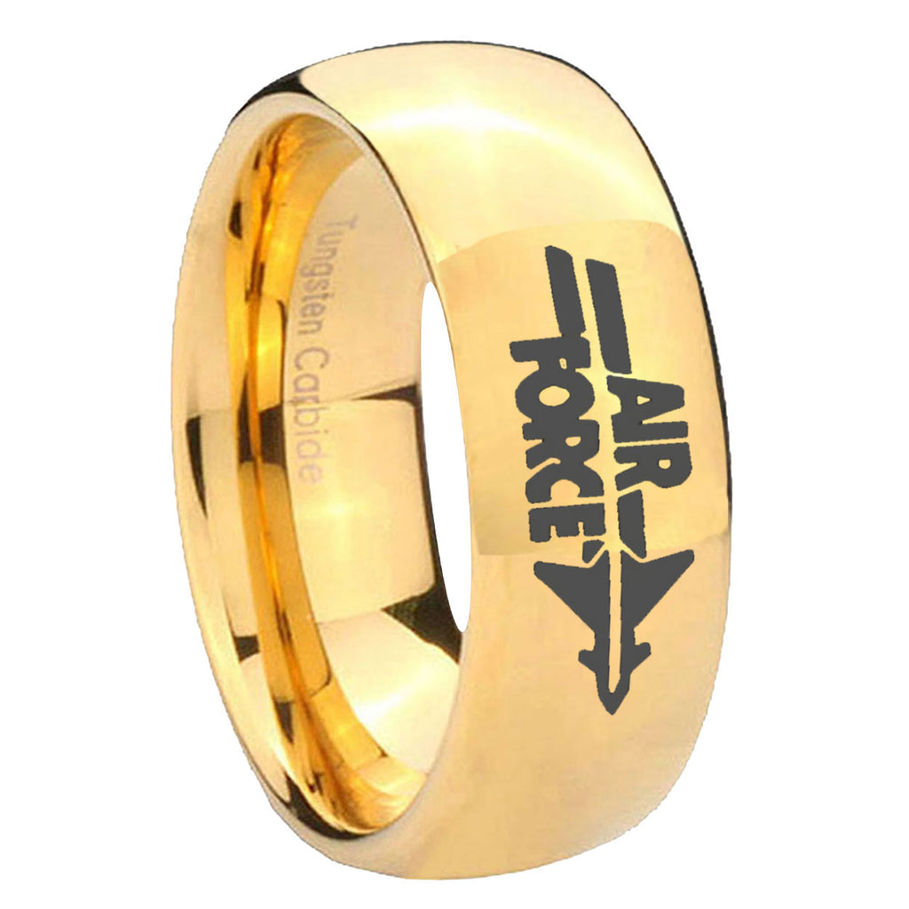 8MM Air Force Dome Polish Gold Tungsten Band For Men