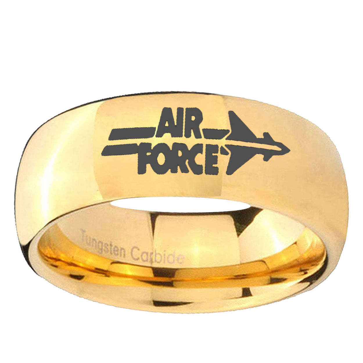 10mm Dome Air Force 14K Gold IP Shiny Tungsten Ring