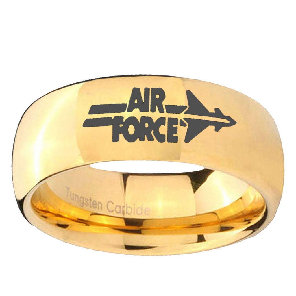 5MM Air Force Dome Polish Gold Tungsten Band For Men