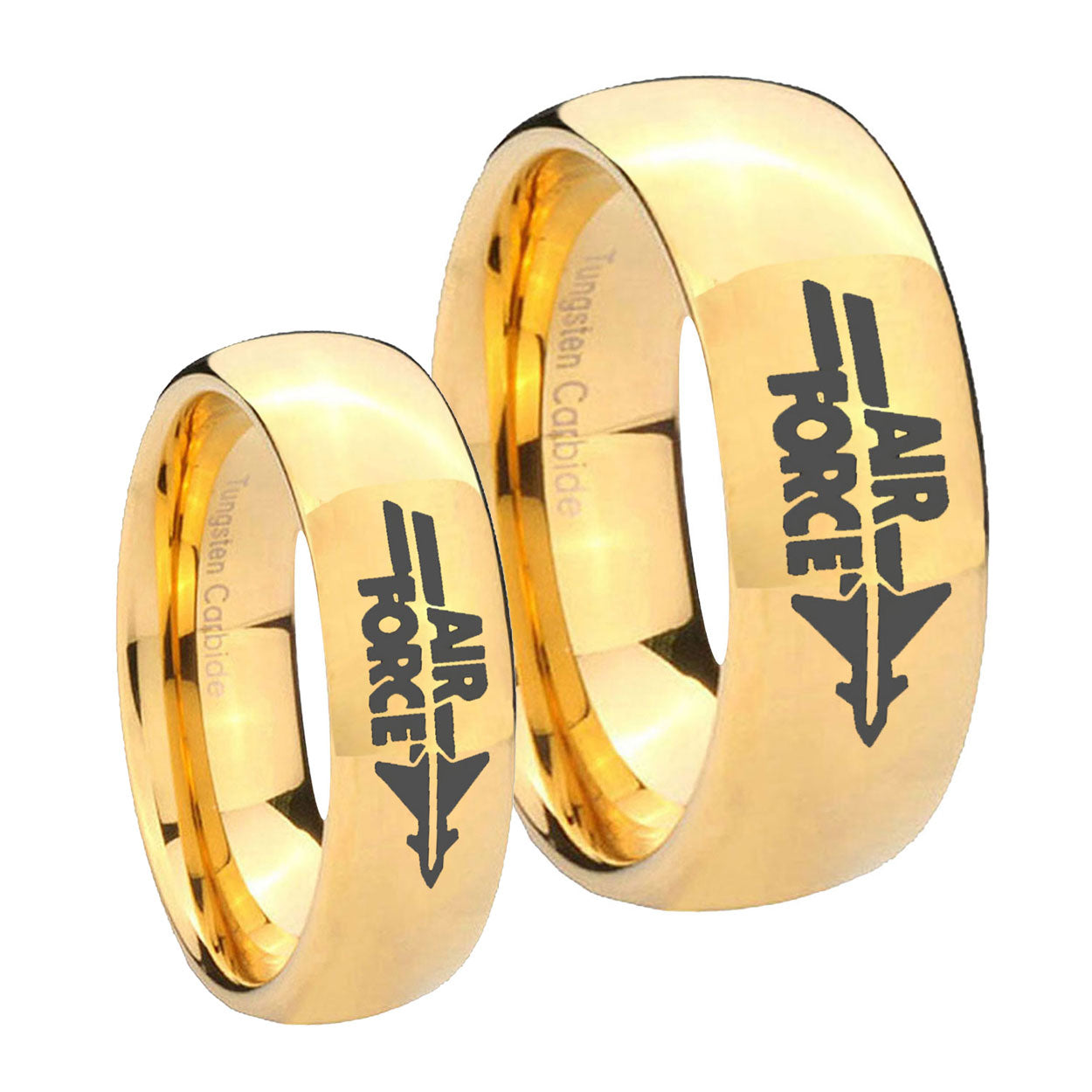 Glossy Dome Air Force 14K Gold IP Tungsten His and Hers