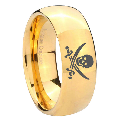 10mm Skull Pirate Dome Gold Tungsten Carbide Wedding Band Ring
