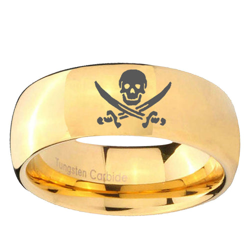 10mm Skull Pirate Dome Gold Tungsten Ring