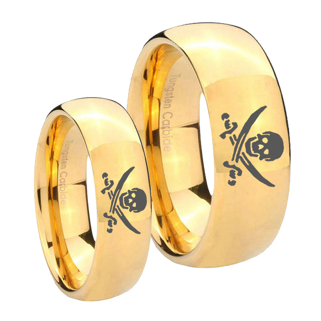 Skull Pirate Dome Gold Tungsten His And Hers Ring