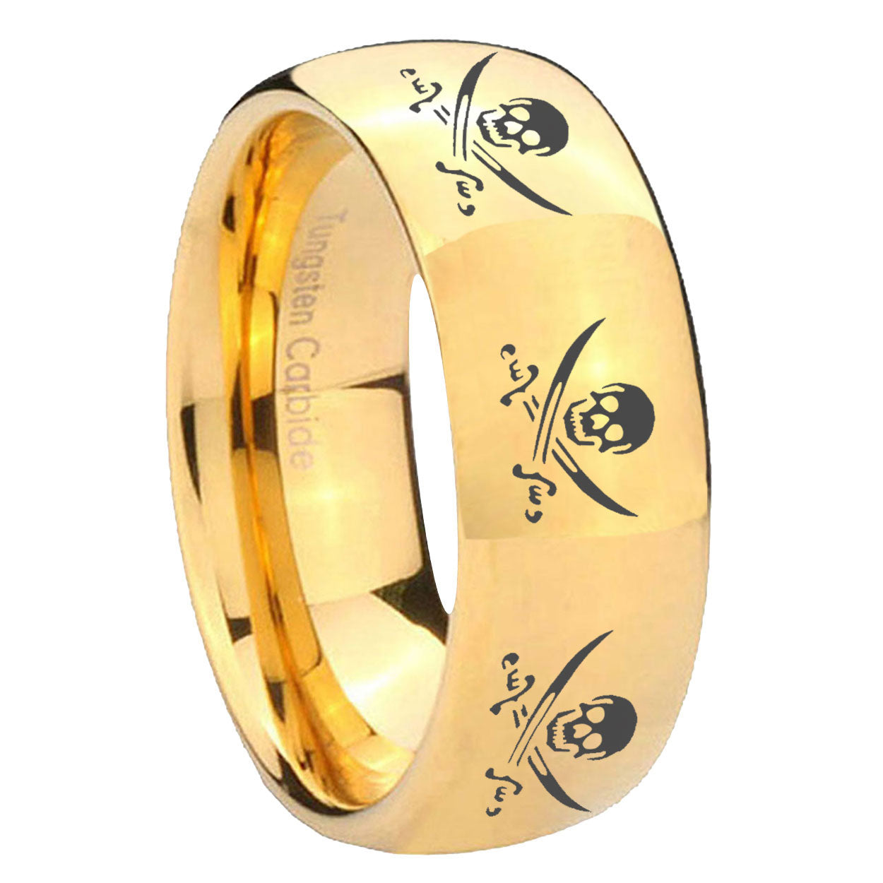 8MM Multiple Skull Pirate Dome Polish Gold Tungsten Ring