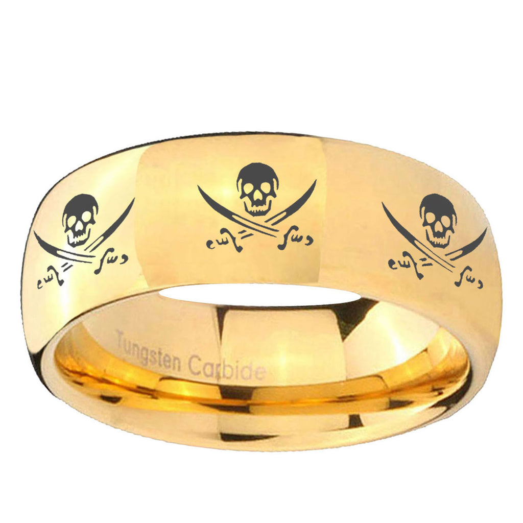 5MM Multiple Skull Pirate Dome Polish Gold Tungsten Ring