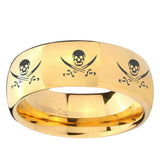 10mm Multiple Skull Pirate Dome Gold Tungsten Carbide Mens Bands Ring