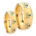 Multiple Skull Pirate Dome Gold Tungsten Bridal Ring Sets