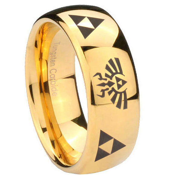 10mm-Legend-of-Zelda-Dome-Gold-Tungsten-Carbide-Mens-Wedding-Band