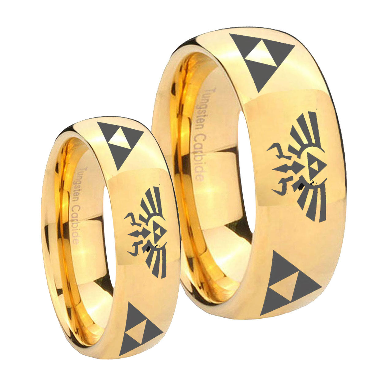 Legend of Zelda Dome Gold Tungsten Bridal Set Rings