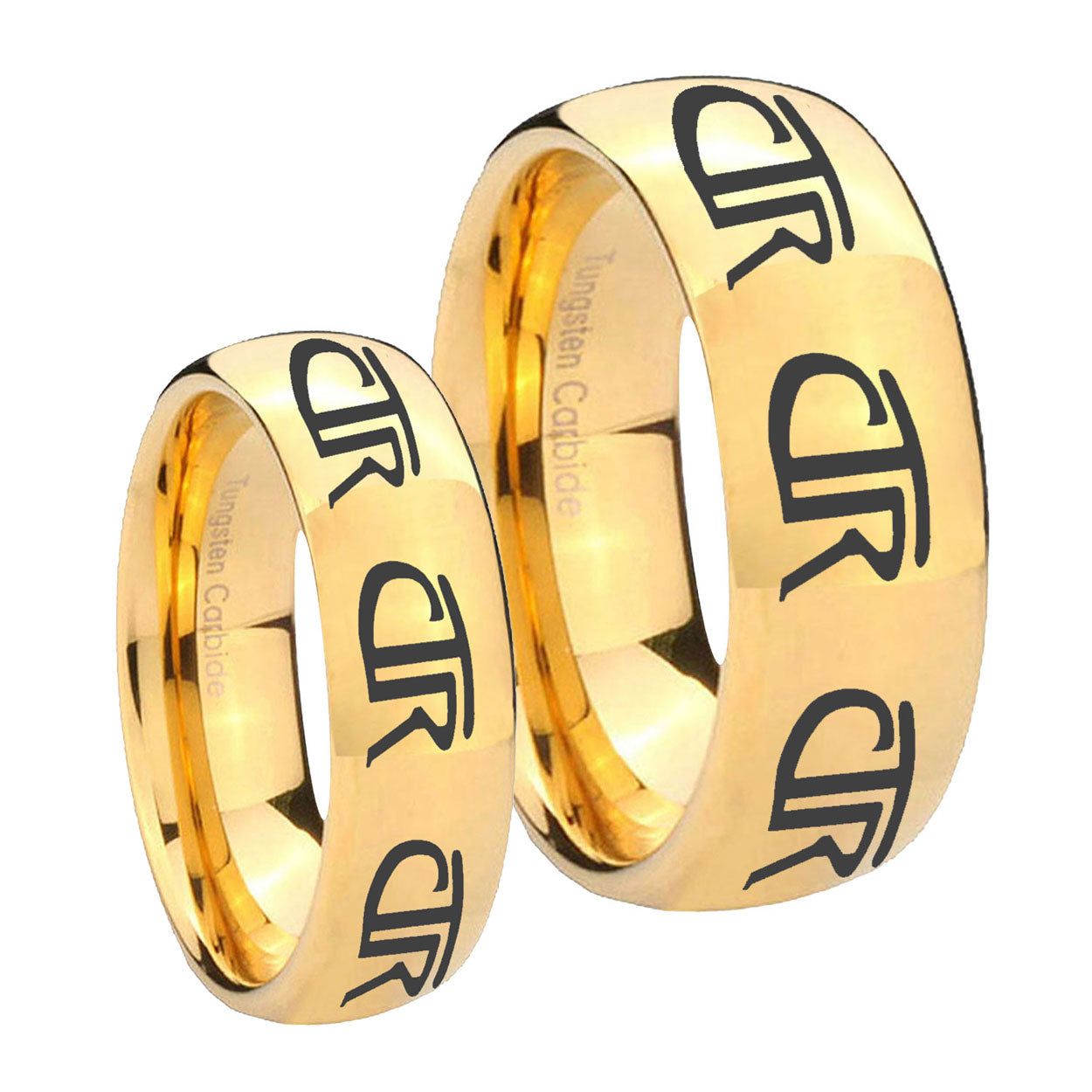 Multiple CTR Dome Gold Tungsten Mens Set Rings