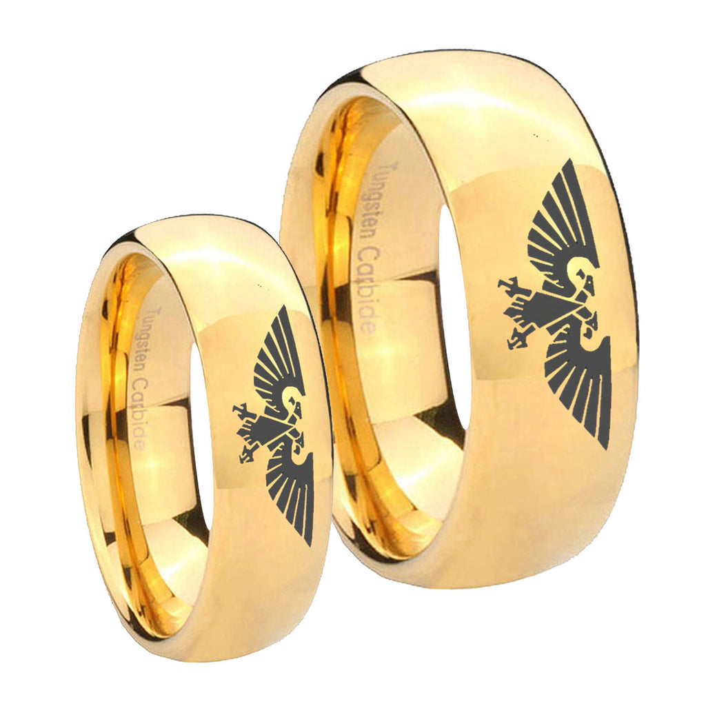Aquila Dome Gold Tungsten Bridal Ring Sets